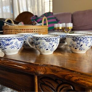 Set of 6 Johnson Brothers Devon Cottage tea cups in a blue floral pattern